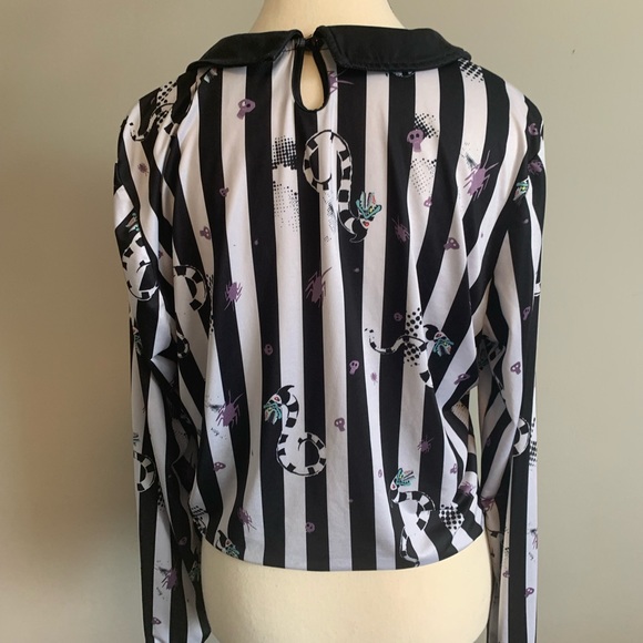 Beetle Juice Striped Collared Long Sleeve Women’s Blouse - Picture 4 of 6